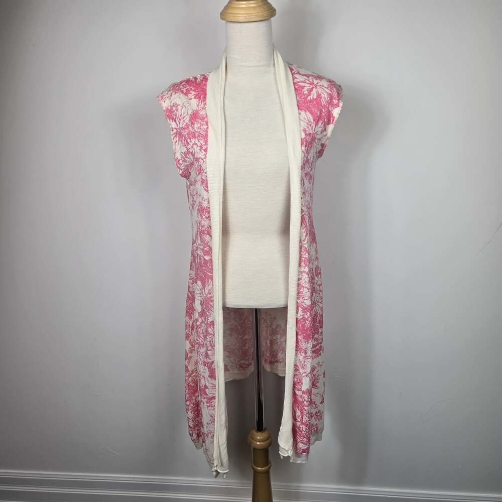 Guinevere Anthropologie Floral Waterfall Cardigan Pink Boho Cottagecore S